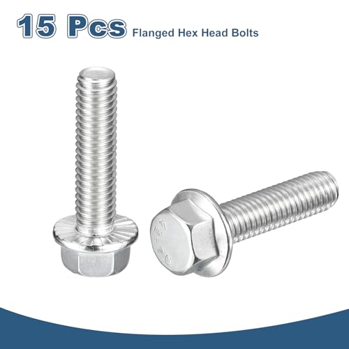 Image of uxcell 15Pcs 3 /8-16 x 1-1 /2 inch Flanged Hex Head Bolts, 304 Stainless Steel Flange Hexagon Screws, Flange Hex Drive Screws 5.8 Grade for Machinery Industry Home Appliances, Silver