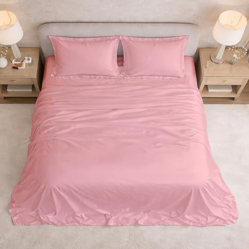 Image of Filbert Satin Bedsheet with 2 Pillow Covers | 90x100 in |300 TC | Midnight Luxe Satin Dreams Collection for Double Bed | UltraSatin Premium Bedding Set | Baby Pink