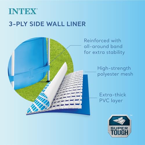 Intex Metal Frame 12 ft x 30 in Round Above Ground Outdoor Backyard Swimming Family Pool for Kids and Adults Ages 6 and Up, Blue