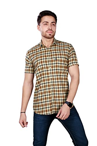 Image of BRUCEWANE Men's 100% Cotton Half Sleeve Shirt