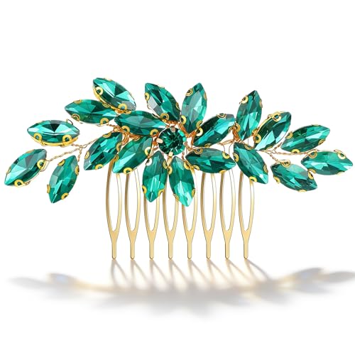 Ymapinc Vintage Haarkämme Damen Strass Haarkamm zum Stecken Kristall Steckkamm Geschenk für Frauen und Mädchen(Grün)