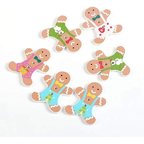 Simply crafts Pack of 10 Christmas Gingerbread man wooden Sewing Buttons Scrapbooking knitting Two Holes 30mm x 24mm Cover