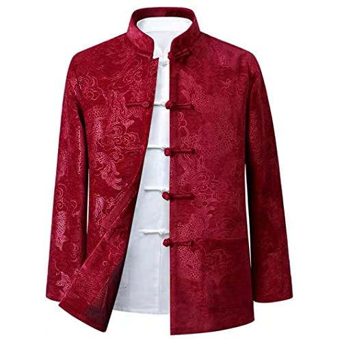 Dragon Embroidery Tang Suit Chinese Kung Fu Jacket Clothing Men Chinese Hanfu Coat Tai Chi Martial Arts Long Sleeved