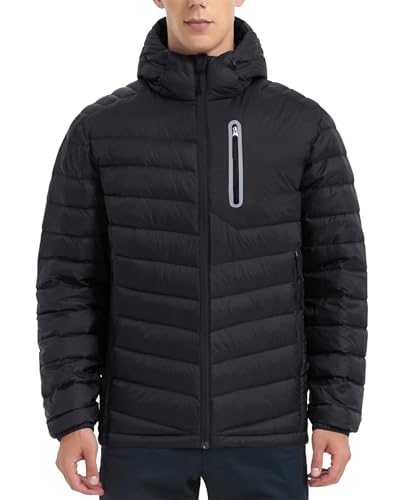 Lesmart Men Down Jacket Puffer Winter Jacket with Hooded Packable Lightweight Windproof Insulated Warm Coat