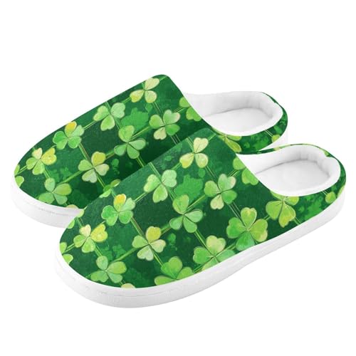 JUNZAN St.Patrick's Green Shamrocks Women Cotton Slippers Comfortable Memory Foam Bedroom Shoes for Travel Birthday Presents 6-74