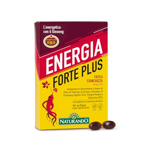 Naturando Energia Forte Plus Complemento alimenticio para la Fatiga Física y Mental con Aceite de germen de trigo, Jalea real, Ginseng IL HWA sello oro y Vitamina B12-40 cápsulas blandas