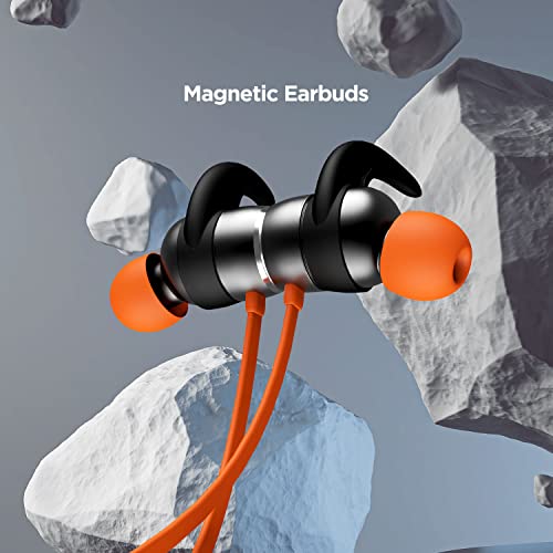 Image of boAt Rockerz 255 in Ear Bluetooth Neckband with Upto 8 Hours Playback, Secure Fit, IPX5, Magnetic Earbuds, BT v5.0 and Voice Assistant(Orange)