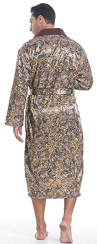 Lavenderi Men's Polyester Satin Polar Fleece Lining Bathrobe Robe3