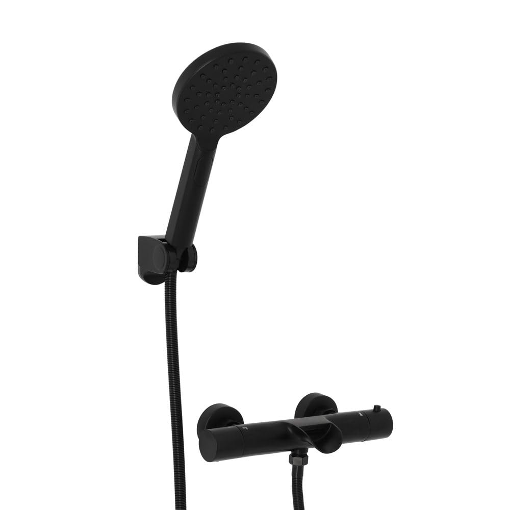 Milano Arlo Round Thermostatic Bar Mixer Valve Multifunction Hand Shower Bath Spout - Black