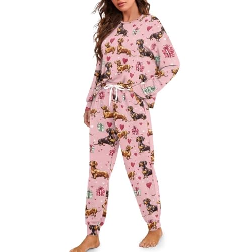 Image of Women's 2 Piece Printed Pajama Set Long Sleeve Sleepwear Set with Long Pants Casual Lounge Sets with Pocket