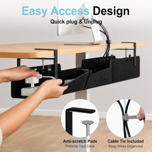 Image of No-Drill Under Standing Desk Cable Management,47.2 inch L,Black