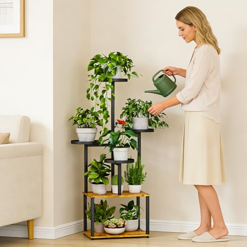 Étagère d'angle en métal de qualité supérieure pour plantes, design industriel rustique noir - 5