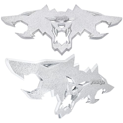 Image of Yautja 3D Metal Cerberus Emblem Decal Wolf Head SilverGlitter Badge Sticker | Wolf Pack Emblem Decal, Zinc Alloy Rear Side Front Badge, Universial Decorative Decal for Cybertruck Truck Motorcycle Trunk