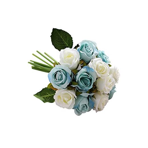 Beito 1PC romántica Flor Artificial 12 Rose de Las Cabezas del Partido de Boda de Flores de simulación Red Principal de la Pieza Central de la decoración Blanca y Azul