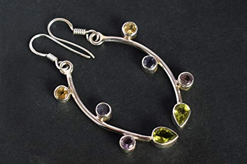 Boucles d'oreilles citrine améthyste argent anti-ternissement