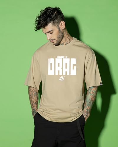 Image of Bewakoof Official Naruto Merchandise Men's 100% Cotton 220 GSM Graphic Print Oversized Fit Round Neck T-Shirt