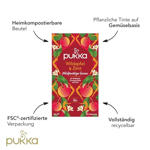 Pukka Tee, Bio-Gewürz-Früchtetee Wildapfel & Zimt, Wildapfel, Orangenschale & Zimt, Für kleine Abenteuer im Alltag, 1er Pack, 20 Teebeutel