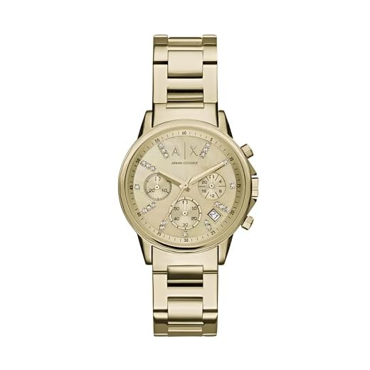 Armani Exchange Reloj Mujer, Movimiento cronógrafo de cuarzo, 36mm Caja de acero inoxidable dorado con correa de acero inoxidable, AX4327, Tono Oro