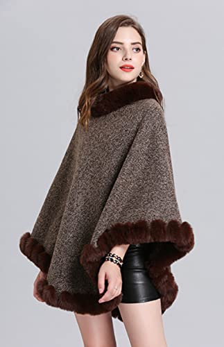 Women Knitted Shawl Poncho with Faux Fur,Round neck Pullover Shawl,Winter Warm Elegant Cloak Poncho3