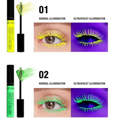 Neon Mascara UV Glow Rainbow Colorful Mascara Natural Lengthening and Thickening Effect No Clumping Waterproof Smudge-Proof Mascara (# 03, Color) - Image 6