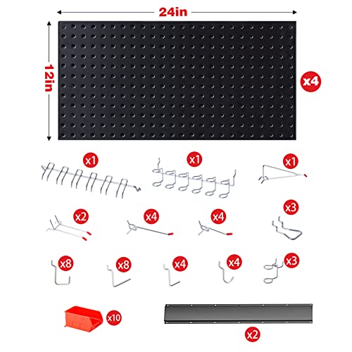 Ultrawall Pegboard Wall Organizer, Black Metal Pegboard Panels, Garage Storage System with Hooks and Storage Bins, 59pcs