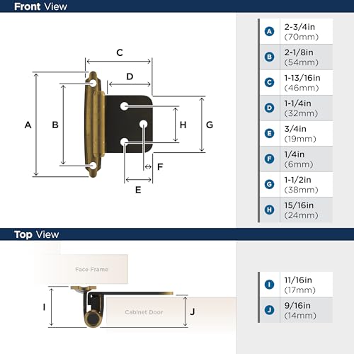 Image of Amerock 1 Pair Variable Overlay Antique Brass Self-Closing Cabinet Hinge