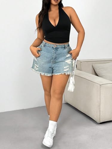 SOLY HUX Women's Plus Size Sexy Halter Deep V Neck Tank Top Backless Sleeveless Slim Fitted Going Out Crop Tops4