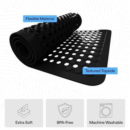 GORILLA GRIP Patented Square Shower Stall Mat, Small Bathtub Floor Mats for Stand Up Showers, Suction Cups and Drainage Holes, Machine Wash, Soft on Feet, Bathroom Accessories 21x21 Inch, Black Opaque