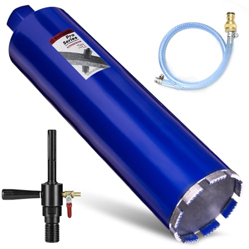 4" Pro Core Drill Bit with SDS Max Water Injection Adapter (1-1/4"-7 UNC),14" Depth & Upgraded-Welded Wet Core Bits for Concrete with Rebar,Brick,Masonry,Stucco,Mortar (Include Water Hose Kit)