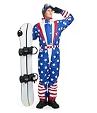 Tipsy Elves Americana Ski Suit - Stars and Stripes Retro Ski Suit: Medium