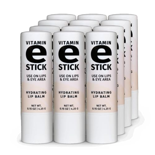 Reviva Labs Vitamin E Stick - Hydrating Lip Balm for Chapped Lips & Under Eye Care - Moisturizing with Beeswax, Shea Butter & Allantoin - Vitamin E Lip Balm for Men & Women (Pack of 12)