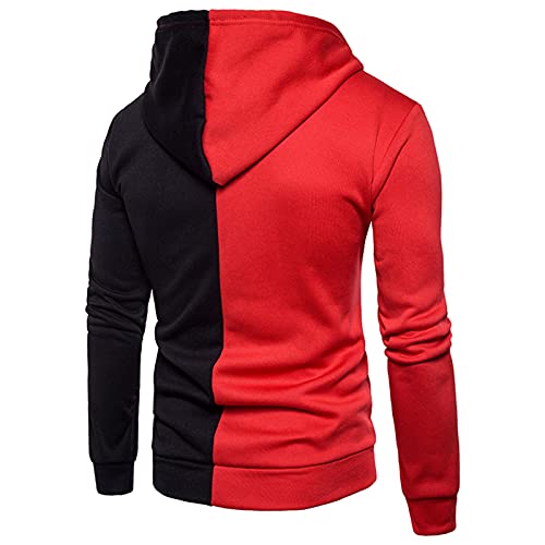 Generisch Chaqueta de forro polar para hombre, con cremallera, cordón, manga larga, para deportes al aire libre, informal, para hombre, rojo, XXL