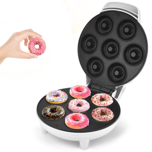 Image of DSP Mini Donut Maker - Non-Stick, 7 Donuts, Cool-Touch | Quick 3-Min Baking, Indicator Lights, Easy Wipe-Clean, Breakfast /Snacks /Desserts