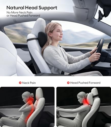 Image of Wigoo Ergonomic Slim Car Headrest Pillow with Adjustable Strap, 2-Pack