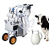 Electric Cow Milking Machine, 25L/6.6Gal Portable Milker Machine with Stainless Steel Bucket, Adjust Pressure, Automatic Pulsation Vacuum Milker, Portable Milker with Cups and Tubes for Cows and Goats