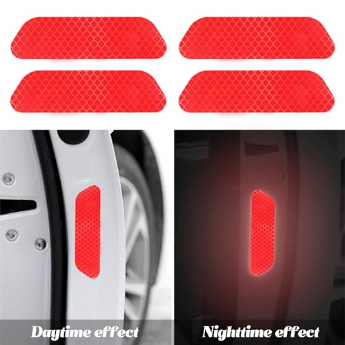 Image of BESULEN Car Door Open Reflective Stickers, 4PCS Night Visibility Safety Warning Protective Strip, Auto Anti-Collision Decorative Decals, Universal Vehicle Accessories for Most Cars (Red)