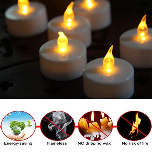 Image of YIWER Tea Lights LED Tea Light Candles 200 Hours Pack of 50 Realistic Flickering Bulb Battery Operated Tea Lights for Seasonal Festival Celebration Electric Fake Candle in Warm Yellow