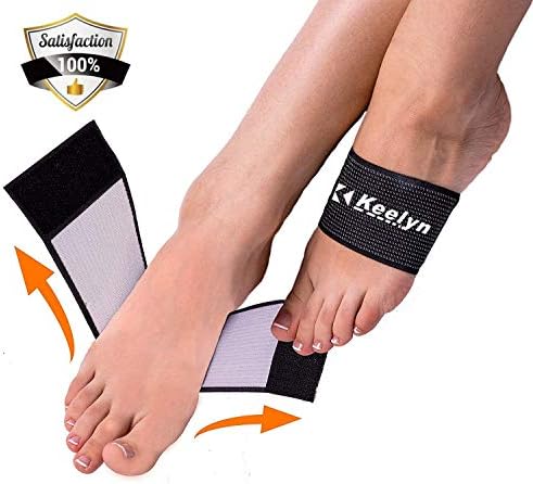 Keelyn Compression Copper Arch Support - 2 Plantar Fasciitis Braces with Adjustable Strap Highest Copper Content Foot Compression Arch Sleeves for Foot Care Heel Spurs Flat Feet Pain Relief