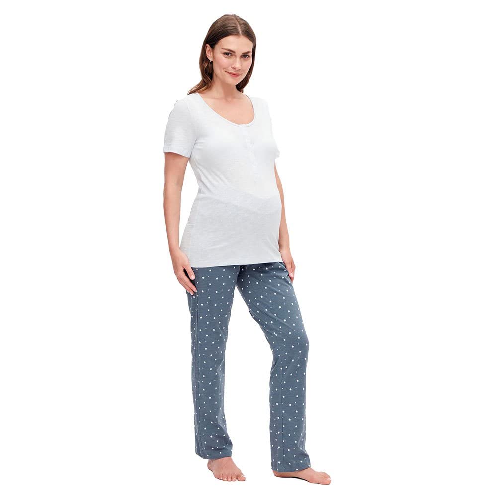 Mamalicious Women's Gray Dawn/Aop:star Mama.licious Mlmira Star Ss Jrs Pyjamas 2F A. E. Noos Maternity Pajamas, Medium