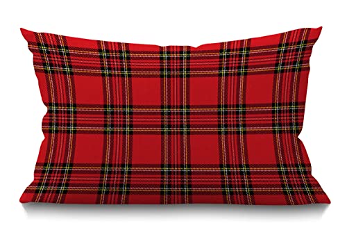 BGBDEIA Funda de cojín a cuadros rojos y negros con tela de lino a cuadros escoceses tradicionales para sofá, cama, sofá, coche, funda de almohada de 30 x 50 cm