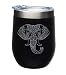 Elephant 12 oz. Double Insulated Stainless Steel Stemless Wine Tumbler with Lid-Laser Engraved- Black Powder Coated Tumbler (black elephant)