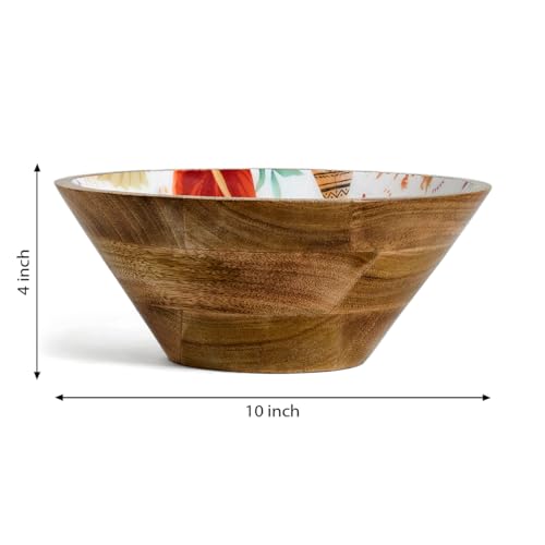 Image of SAAGA Mango Wood Salad Bowl for Kitchen - Decorative Bowl for Snacks, Noodles, Curries & Soup Serve-Ware - 10 Inch X 4 Inch, Burnt Sienna