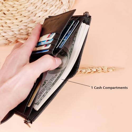 men's RFID shielded leather wallet, double fold wallet with 16 card slots and ID card window (Black)4
