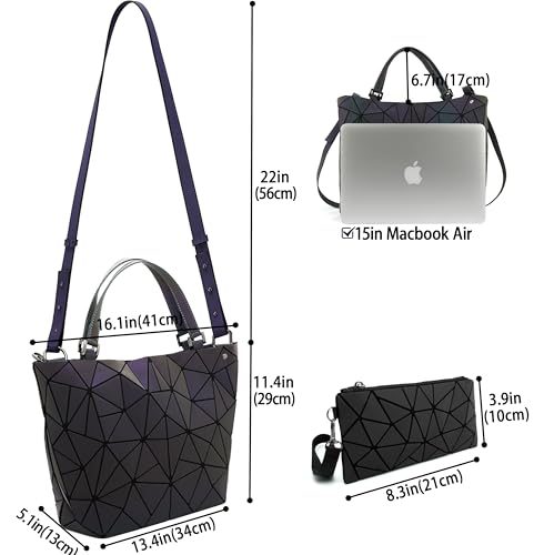 Geometric Luminous Crossbody Bag Iridescent Shoulder Purse Combo Holographic Reflective Night-Safe Visibility Handbags Set3