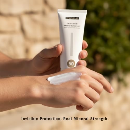 Image of HygieneLab Mineral Sunscreen SPF 50 - Invisible Sheer Finish, Rated Excellent on Yuka, Zinc Oxide, Broad Spectrum UVA /UVB Protection, Reef Safe, Aloe Vera & Shea Butter Hydration (Large 6 oz)