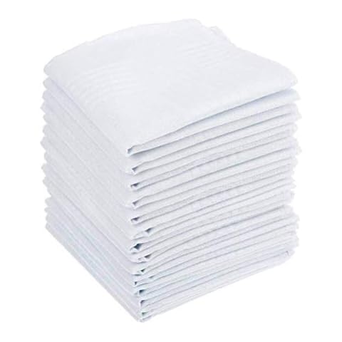 BUYGOO 15PCS Mens White Cotton Handkerchiefs Large Pocket Squares Hankies for Men Cover