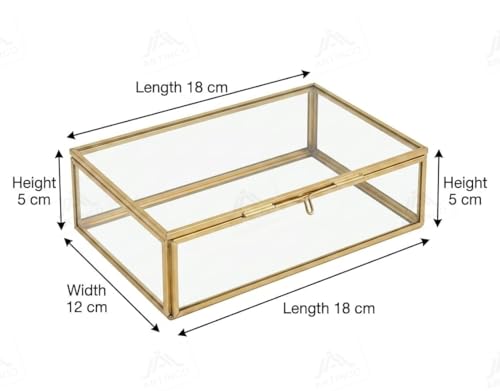 Image of Art India Collections Vintage Rectangular Brass Glass Box, Multiutility Purpose - Jewelry Organizer, Decorative Accent, Wedding Bridal Party Gift 18X12X5 Cm