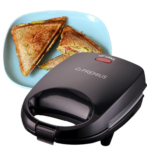 PREMIUS Ceramic NonStick Mini Snack Sandwich Maker, Indicator Light, 5x4.4 Inch Mold, Great for French Toast, Tuna Melt, Egg & Grilled Cheese, Pancake Sandwich, Desserts, Toasties, 520 W (Black)