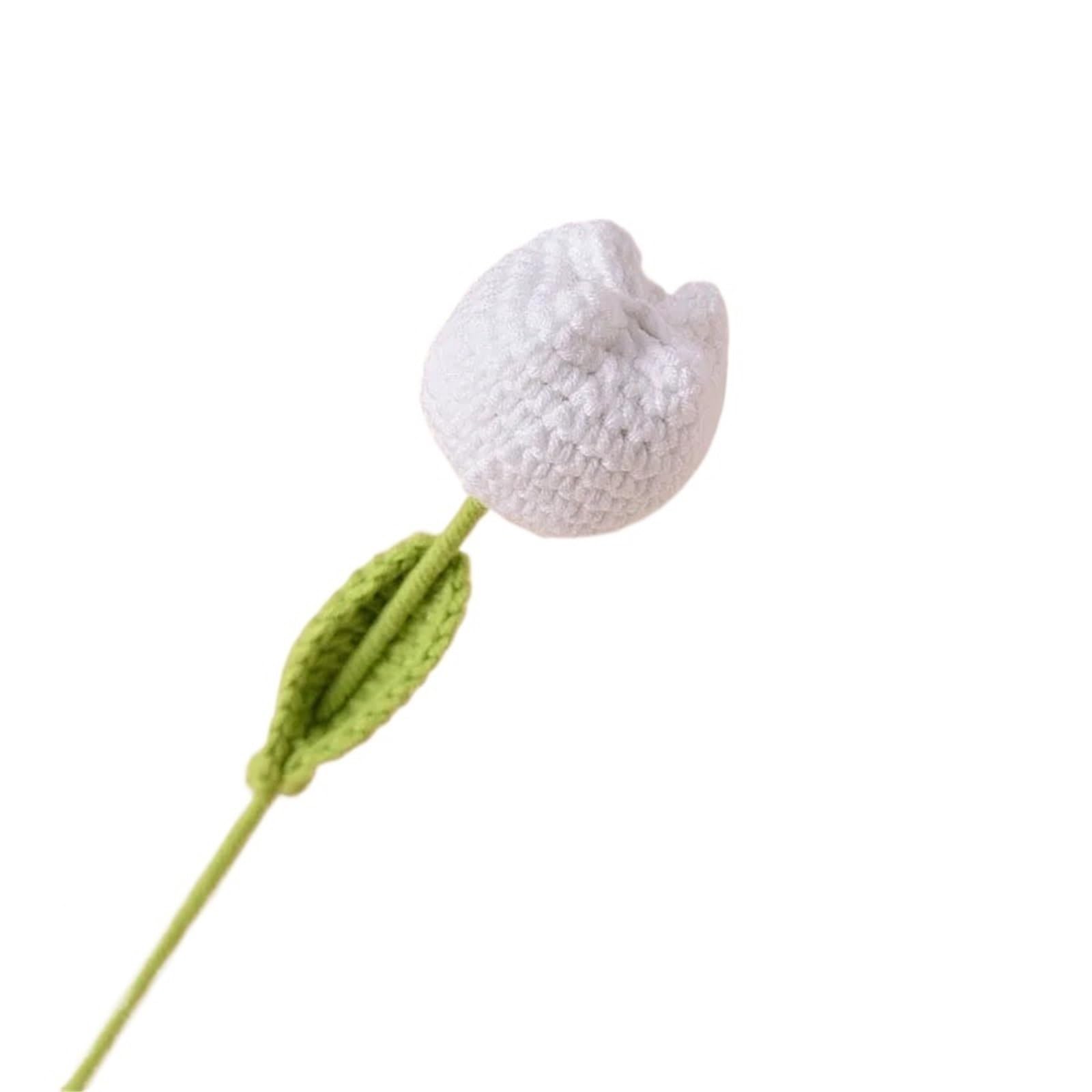 ENWWCH Finished Tulip Simulation Flower Handmade Weave Woolen Home Decoration Wedding Hand-Knitted Crochet For Home(Color1)