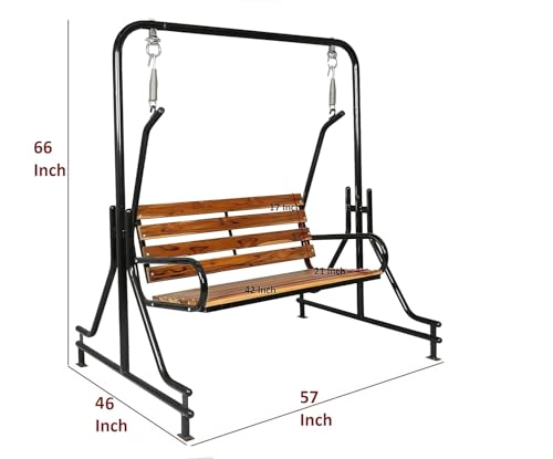 Image of Indoor Teak Wood Swing - Balcony Room Jhula with Iron Pipe, 2 Seater, 117 cm